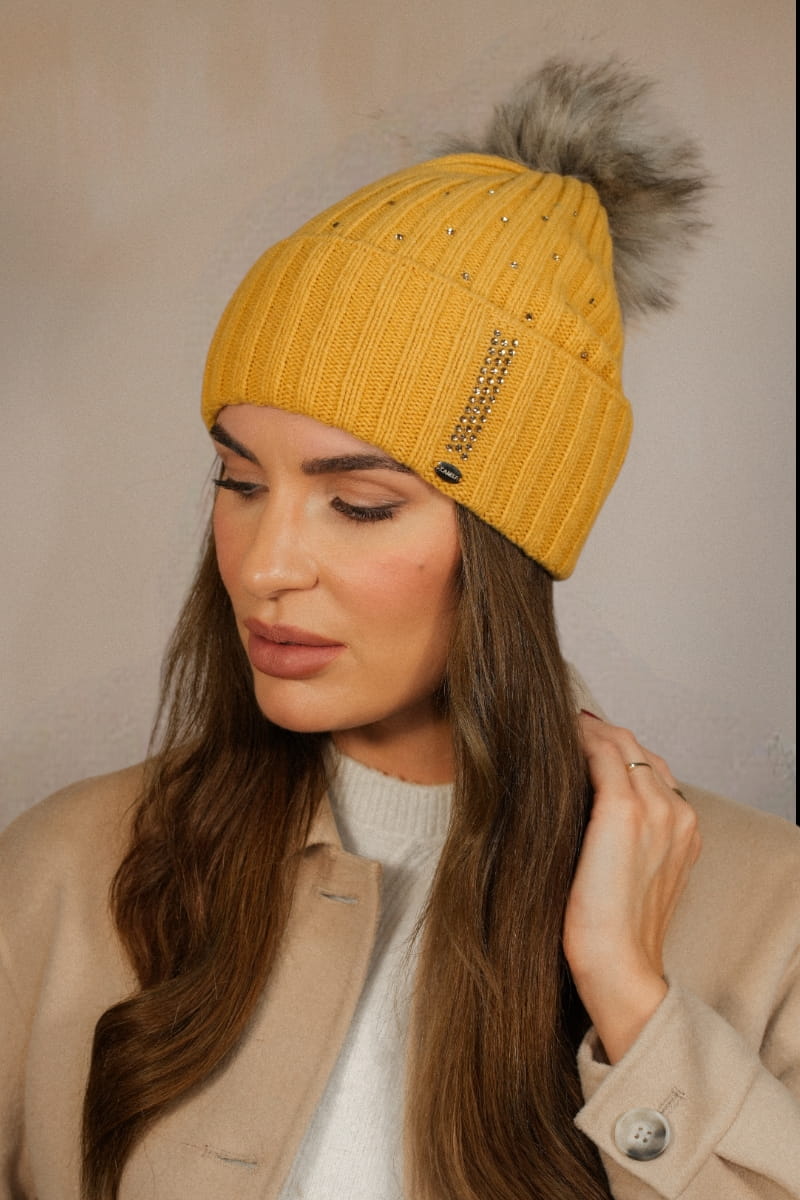 Czapka Damska, Model: Nila, Kolor: miodowy, Skład materiału: 80% Wełna; 20% Poliamid, Rozmiar: Uniwersalny (54-60) (Czapka Damska, zdjęcie 2)