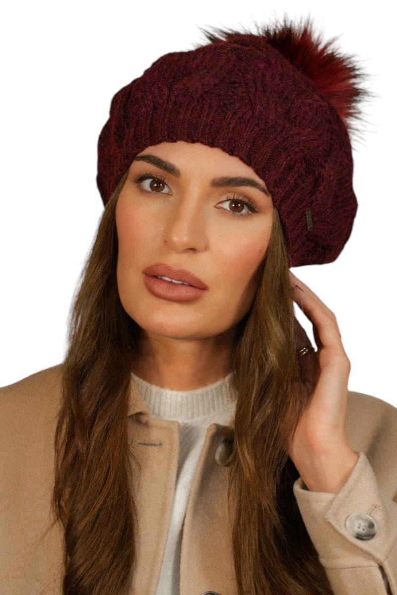 Beret Damski, Model: Zita, Kolor: bordowy, Skład materiału: 40% Wełna; 24% Poliakryl; 22% Alpaka; 14% Poliamid, Przeznaczenie: Jesień/Zima, Rozmiar: Uniwersalny (54-60)