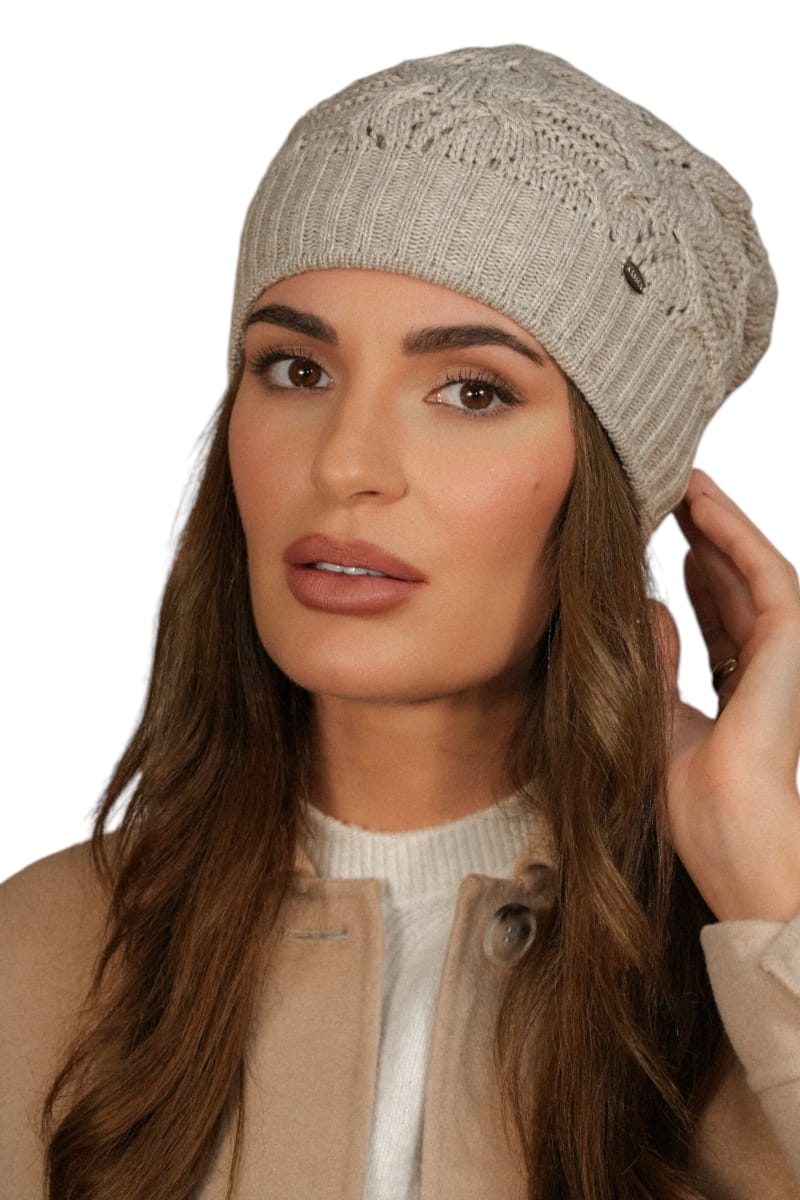 Čepice, Model: Kamila, Barva: béžová, Složení materiálu: 50% Akryl; 30% Vlna; 20% Polyamid, Určení: Podzim/Zima, Velikost: Univerzální (54-60)
