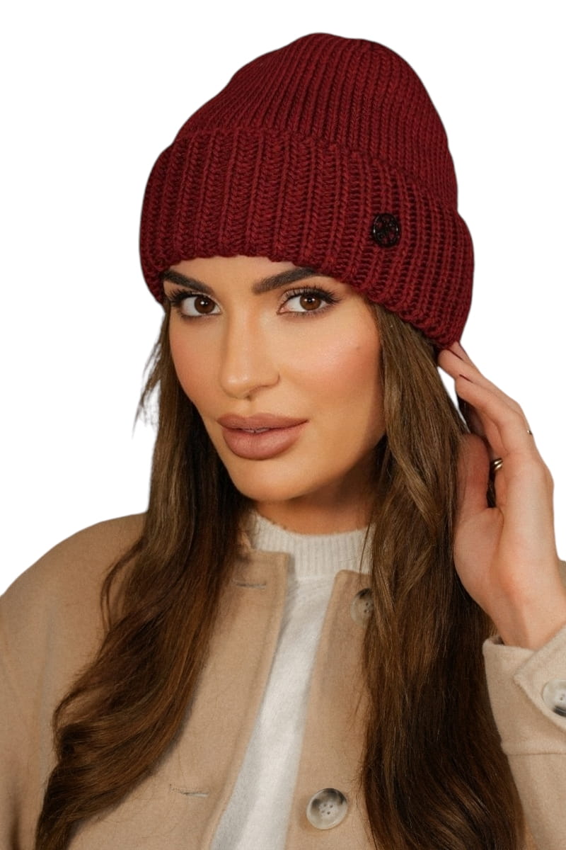 Czapka Damska, Model: Raisa, Kolor: bordowy, Skład materiału: 50% Akryl; 30% Wełna; 20% Poliamid, Przeznaczenie: Jesień/Zima, Rozmiar: Uniwersalny (54-60)