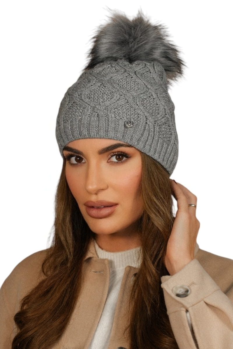 Czapka Damska, Model: Lamis, Kolor: szary, Skład materiału: 50% Akryl; 30% Wełna; 20% Poliamid, Przeznaczenie: Jesień/Zima, Rozmiar: Uniwersalny (54-60)