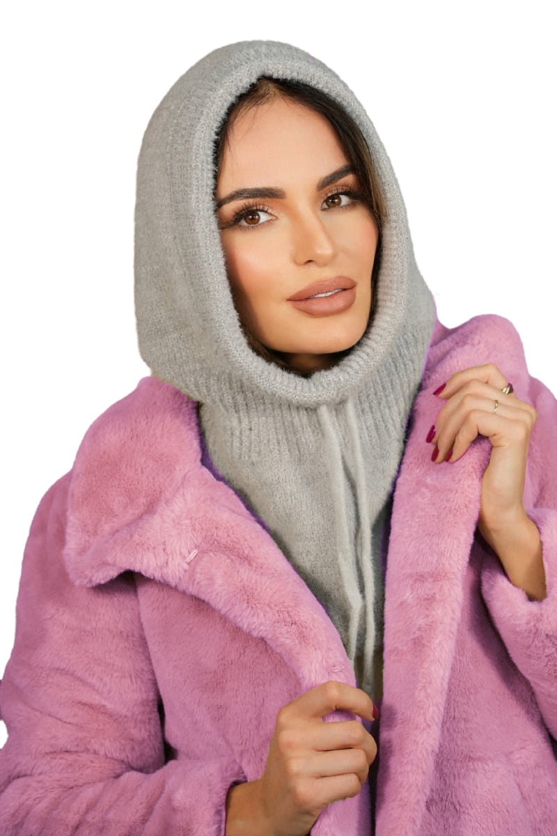 Kaptur Damski, Model: Kaptur-Blanka, Kolor: szary, Skład materiału: 55% Poliamid; 35% Wiskoza; 6% Poliester; 4% Modal, Przeznaczenie: Jesień/Zima, Rozmiar: Uniwersalny (Kaptur Damski, zdjęcie 2)