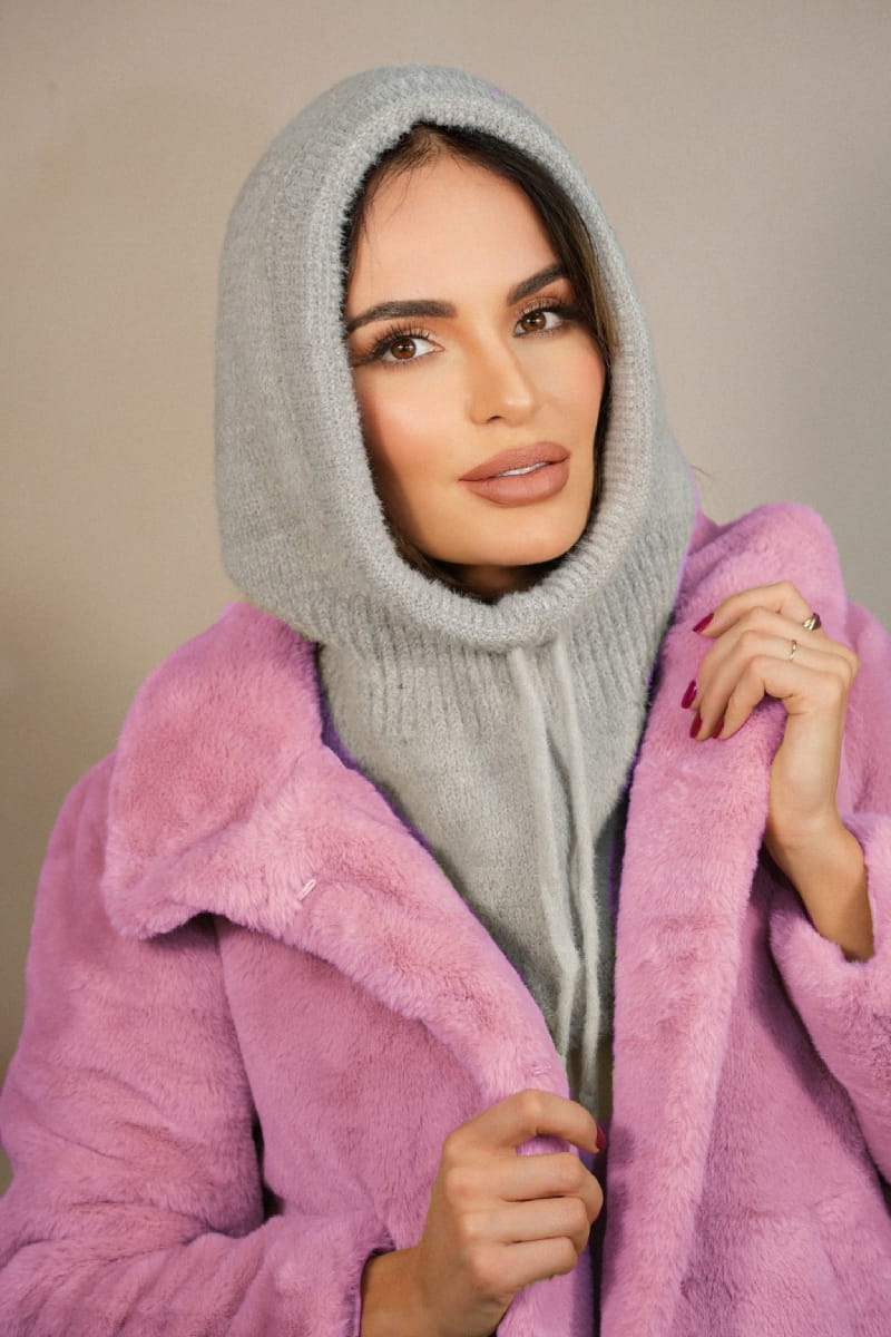 Kaptur Damski, Model: Kaptur-Blanka, Kolor: szary, Skład materiału: 55% Poliamid; 35% Wiskoza; 6% Poliester; 4% Modal, Przeznaczenie: Jesień/Zima, Rozmiar: Uniwersalny (Kaptur Damski, zdjęcie 3)