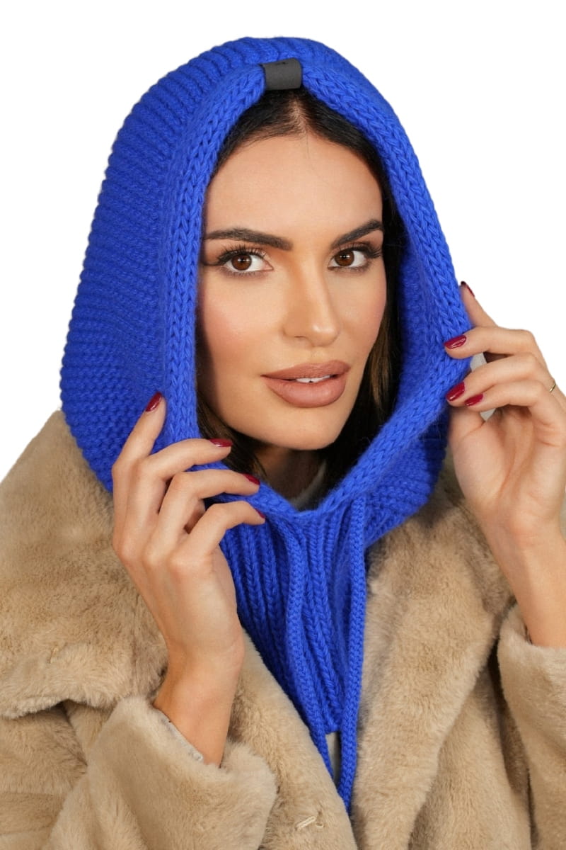 Kaptur Damski, Model: Kaptur-Majrag, Kolor: niebieski, Skład materiału: 85% Akryl; 15% Poliamid, Przeznaczenie: Jesień/Zima, Rozmiar: Uniwersalny