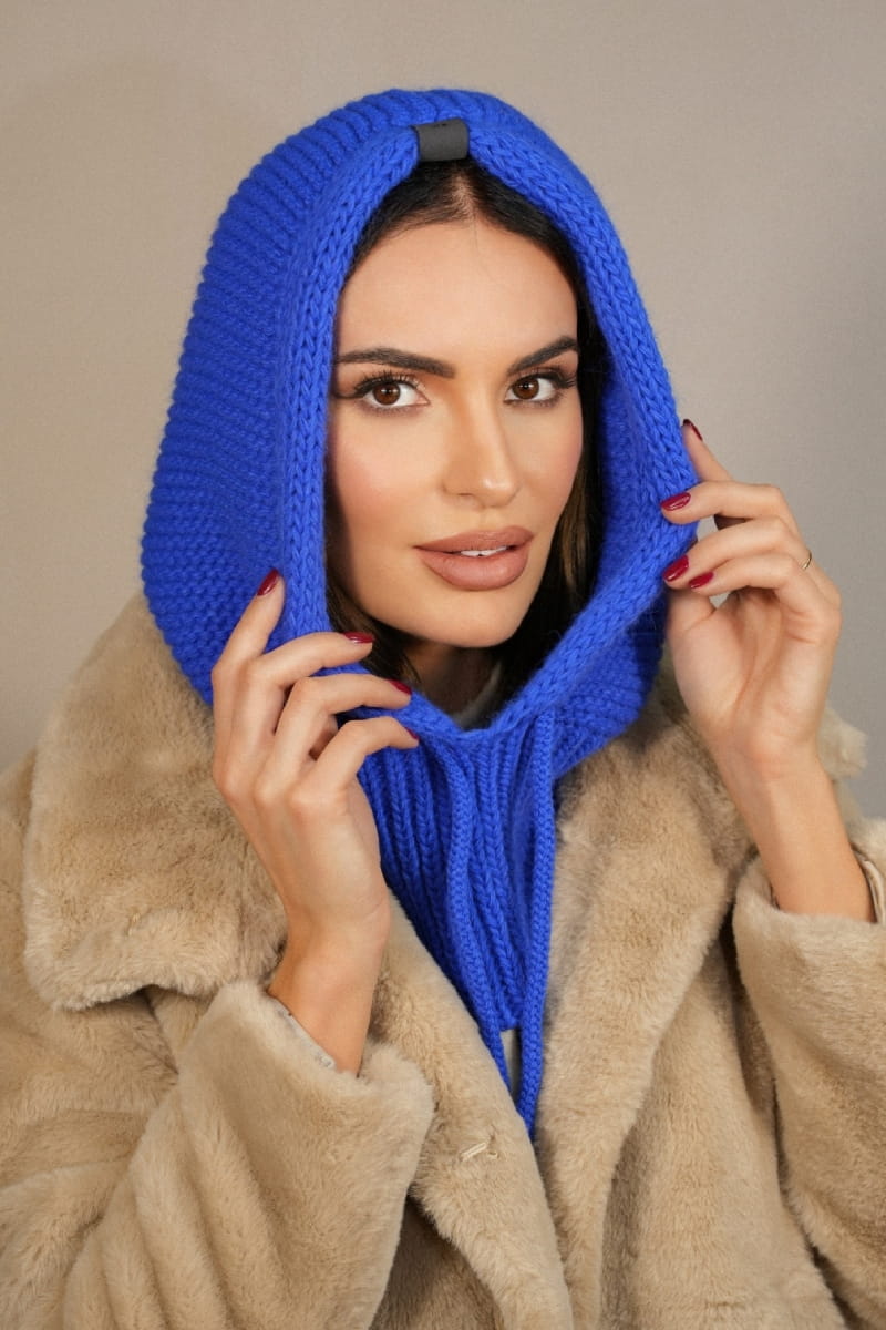 Kaptur Damski, Model: Kaptur-Majrag, Kolor: niebieski, Skład materiału: 85% Akryl; 15% Poliamid, Przeznaczenie: Jesień/Zima, Rozmiar: Uniwersalny (Kaptur Damski, zdjęcie 2)