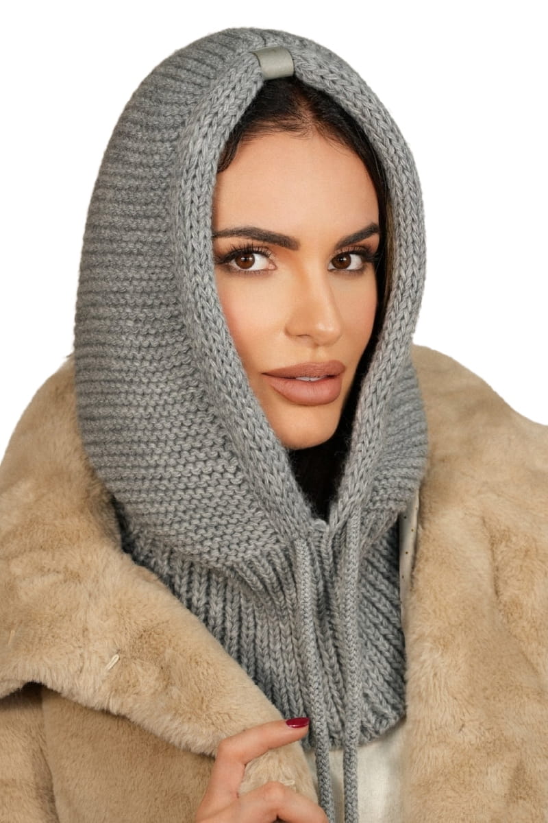 Kaptur Damski, Model: Kaptur-Majrag, Kolor: szary, Skład materiału: 85% Akryl; 15% Poliamid, Przeznaczenie: Jesień/Zima, Rozmiar: Uniwersalny