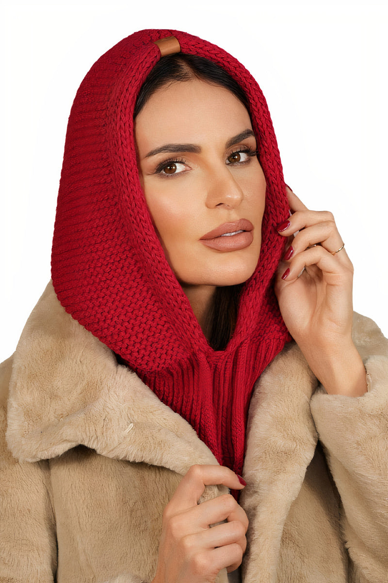 Kaptur Damski, Model: Kaptur-Majrag, Kolor: czerwony, Skład materiału: 85% Akryl; 15% Poliamid, Przeznaczenie: Jesień/Zima, Rozmiar: Uniwersalny