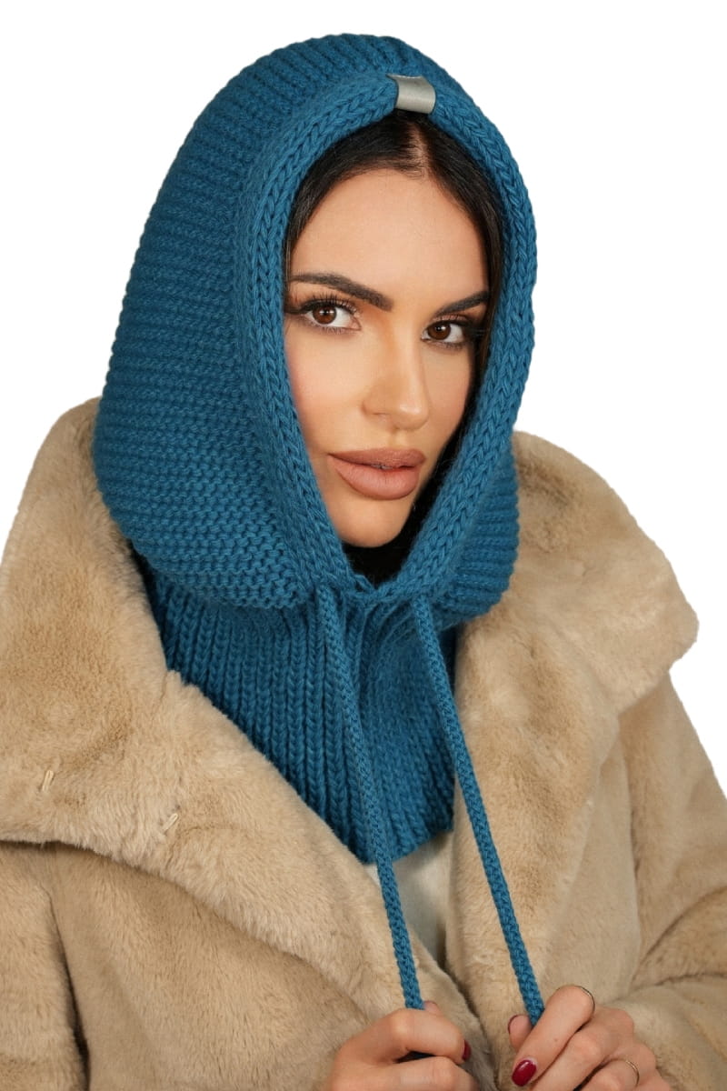 Kaptur Damski, Model: Kaptur-Majrag, Kolor: turkus, Skład materiału: 85% Akryl; 15% Poliamid, Przeznaczenie: Jesień/Zima, Rozmiar: Uniwersalny
