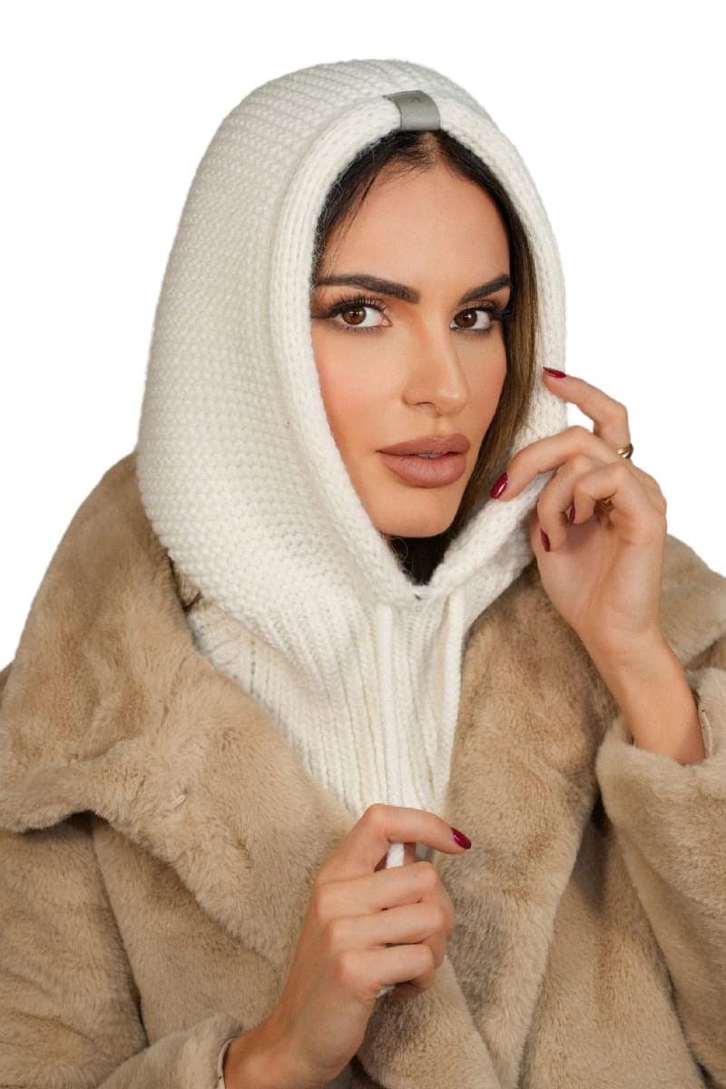 Kaptur Damski, Model: Kaptur-Majrag, Kolor: ekru, Skład materiału: 85% Akryl; 15% Poliamid, Przeznaczenie: Jesień/Zima, Rozmiar: Uniwersalny