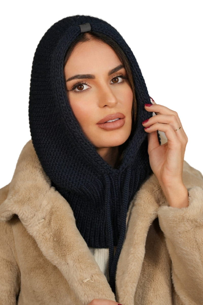 Kaptur Damski, Model: Kaptur-Majrag, Kolor: granatowy, Skład materiału: 85% Akryl; 15% Poliamid, Przeznaczenie: Jesień/Zima, Rozmiar: Uniwersalny