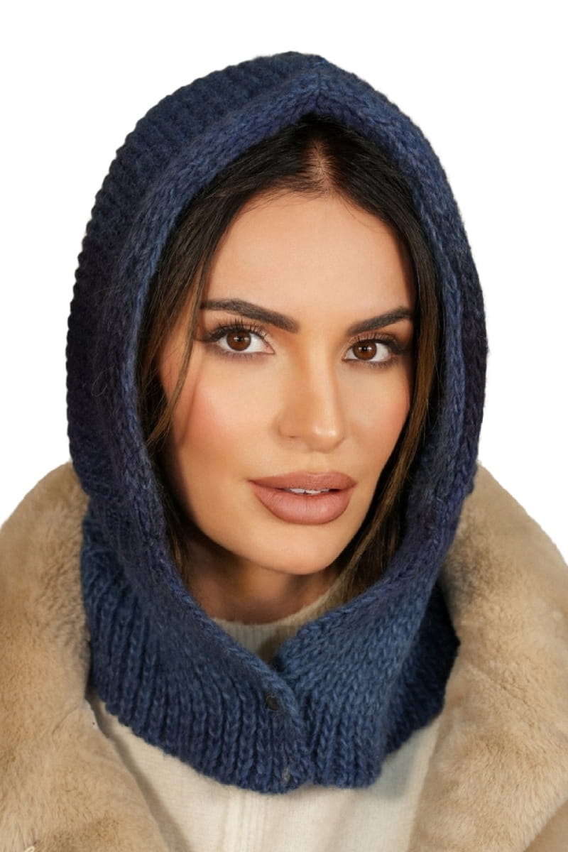 Kaptur Damski, Model: Kaptur-Virginia, Kolor: granatowy, Skład materiału: 55% Poliakryl; 25% Wełna; 20% Alpaka, Przeznaczenie: Jesień/Zima, Rozmiar: Uniwersalny