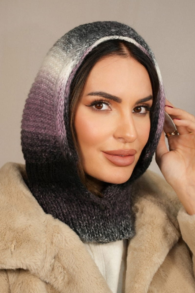 Kaptur Damski, Model: Kaptur-Virginia, Kolor: różowy, Skład materiału: 55% Poliakryl; 25% Wełna; 20% Alpaka, Przeznaczenie: Jesień/Zima, Rozmiar: Uniwersalny (Kaptur Damski, zdjęcie 2)