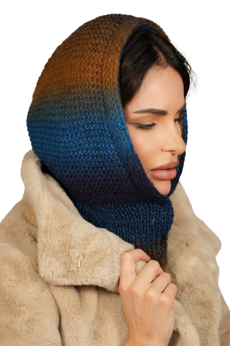 Kaptur Damski, Model: Kaptur-Virginia, Kolor: turkusowy, Skład materiału: 55% Poliakryl; 25% Wełna; 20% Alpaka, Przeznaczenie: Jesień/Zima, Rozmiar: Uniwersalny