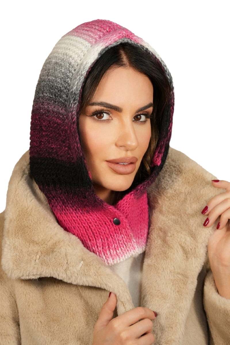 Kaptur Damski, Model: Kaptur-Virginia, Kolor: malinowy, Skład materiału: 55% Poliakryl; 25% Wełna; 20% Alpaka, Przeznaczenie: Jesień/Zima, Rozmiar: Uniwersalny