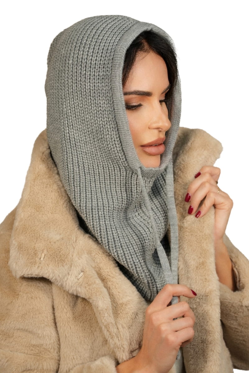 Kaptur Damski, Model: Nilda-Kaptur, Kolor: szary, Skład materiału: 50% Akryl; 30% Wełna; 20% Poliamid, Przeznaczenie: Jesień/Zima, Rozmiar: Uniwersalny