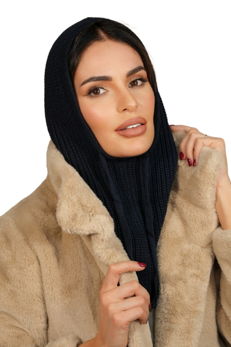 Kaptur Damski, Model: Nilda-Kaptur, Kolor: granatowy, Skład materiału: 50% Akryl; 30% Wełna; 20% Poliamid, Przeznaczenie: Jesień/Zima, Rozmiar: Uniwersalny