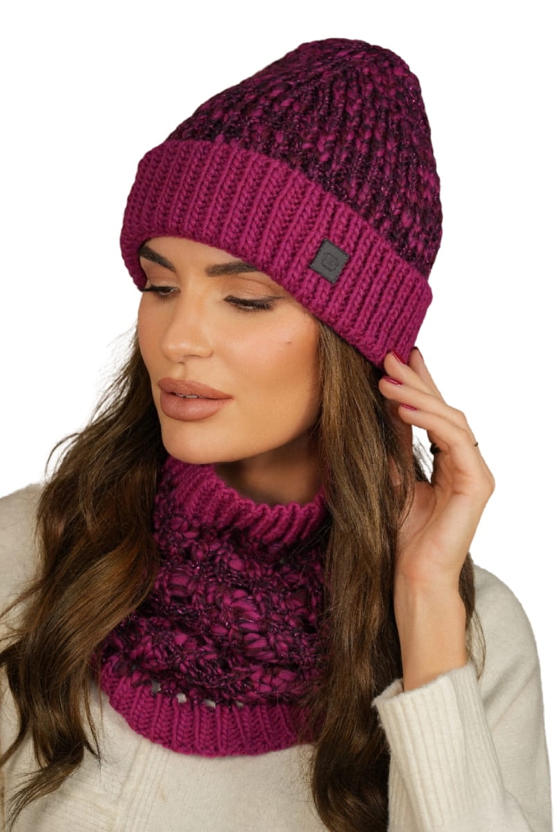 Komplet (Czapka+ Komin), Model: Morela-Komplet, Kolor: fuksja, Skład materiału: 40% Wełna; 37% Poliakryl; 19% Alpaka; 4% Poliester, Rozmiar: Uniwersalny (54-60)