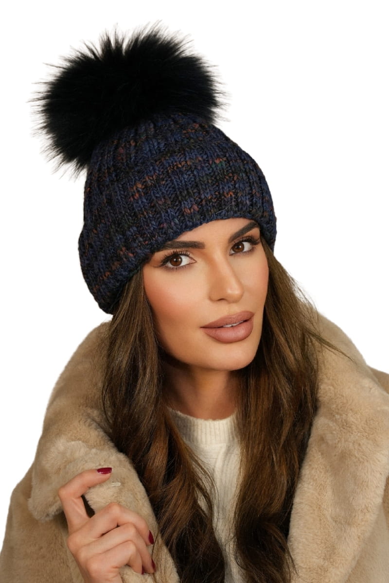 Čepice, Model: Pavone Přírodní Pompon, Barva: námořnická, Složení materiálu: 75% Poliakryl; 25% Vlna, Určení: Podzim/Zima, Velikost: Univerzální (54-60)