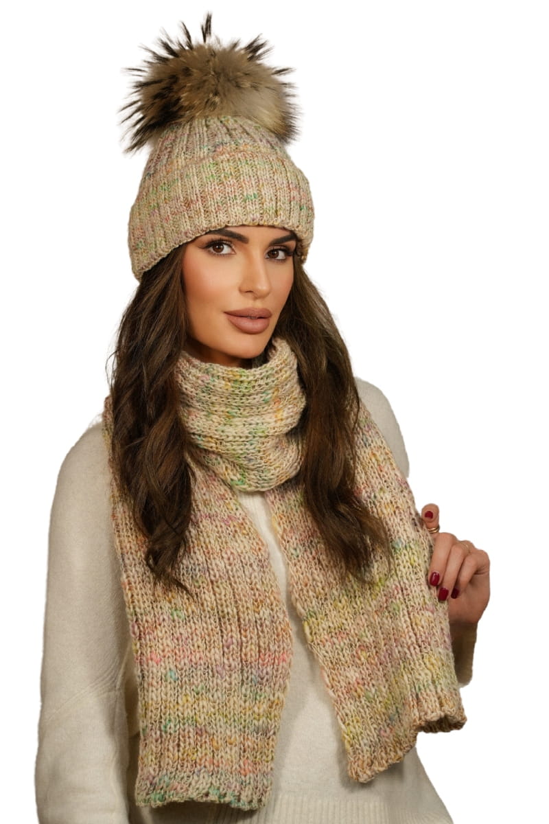 Szalik Damski, Model: Pavone-Szalik, Kolor: ekru, Skład materiału: 75% Poliakryl; 25% Wełna