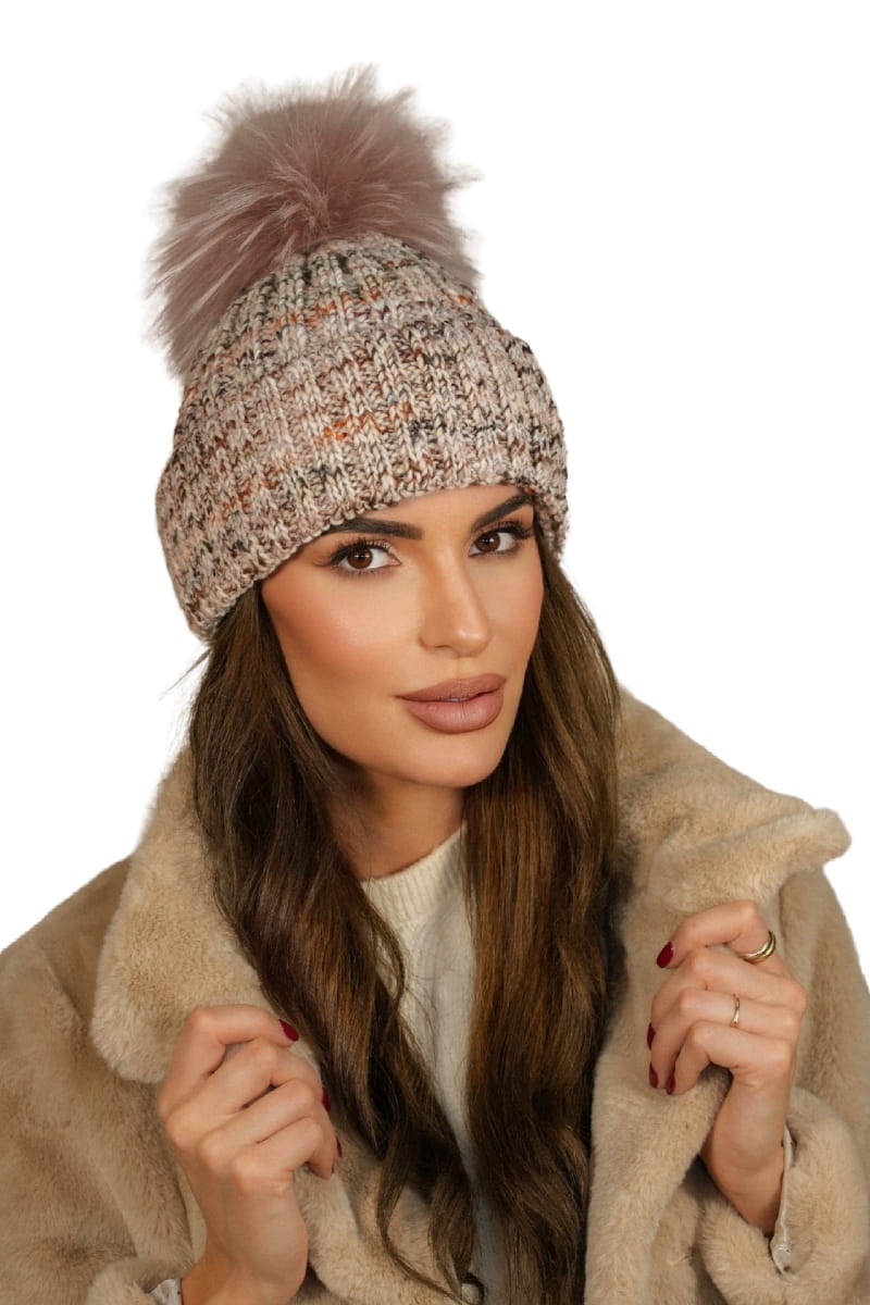 Czapka Damska, Model: Pavone, Kolor: beżowy, Skład materiału: 75% Poliakryl; 25% Wełna, Przeznaczenie: Jesień/Zima, Rozmiar: Uniwersalny (54-60) (Czapka Damska, zdjęcie 2)