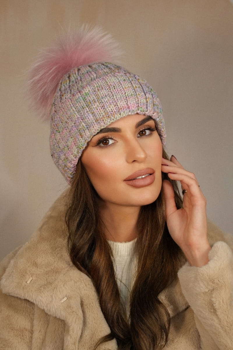 Čepice, Model: Pavone Přírodní Pompon, Barva: růžová, Složení materiálu: 75% Poliakryl; 25% Vlna, Určení: Podzim/Zima, Velikost: Univerzální (54-60)