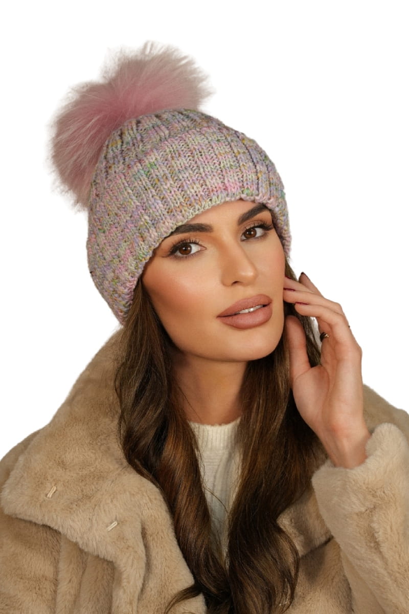 Čepice, Model: Pavone Přírodní Pompon, Barva: růžová, Složení materiálu: 75% Poliakryl; 25% Vlna, Určení: Podzim/Zima, Velikost: Univerzální (54-60) (Čepice, fotografie 2)