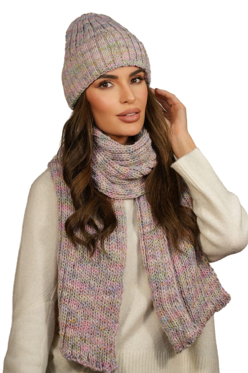 Komplet (Czapka + Szalik), Model: Hasu-Komplet, Kolor: różowy, Skład materiału: 75% Poliakryl; 25% Wełna, Przeznaczenie: Jesień/Zima, Wymiary(długość/szerokość): 164cm/26cm