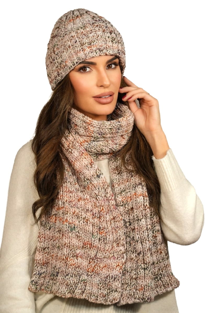 Komplet (Czapka + Szalik), Model: Hasu-Komplet, Kolor: beżowy, Skład materiału: 75% Poliakryl; 25% Wełna, Przeznaczenie: Jesień/Zima, Wymiary(długość/szerokość): 164cm/26cm