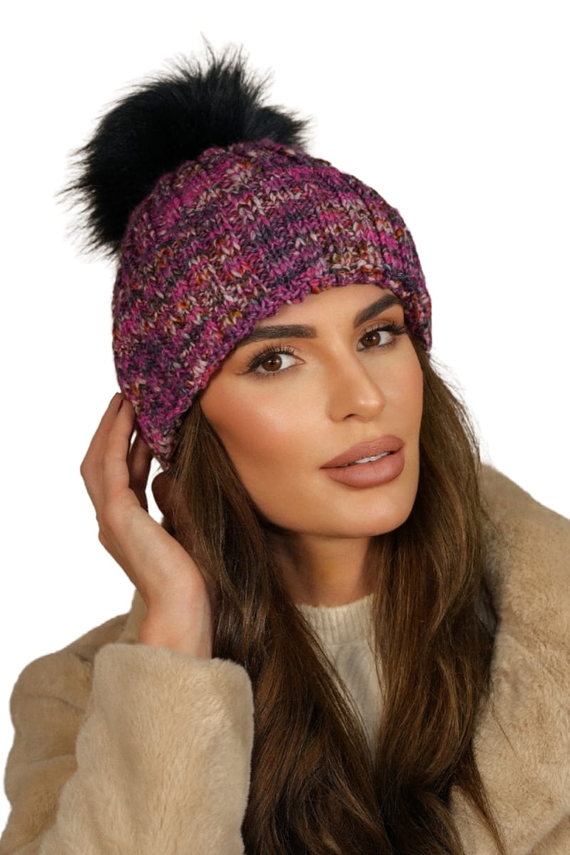 Czapka Damska, Model: Pavone, Kolor: fuksja, Skład materiału: 75% Poliakryl; 25% Wełna, Przeznaczenie: Jesień/Zima, Rozmiar: Uniwersalny (54-60) (Czapka Damska, zdjęcie 2)