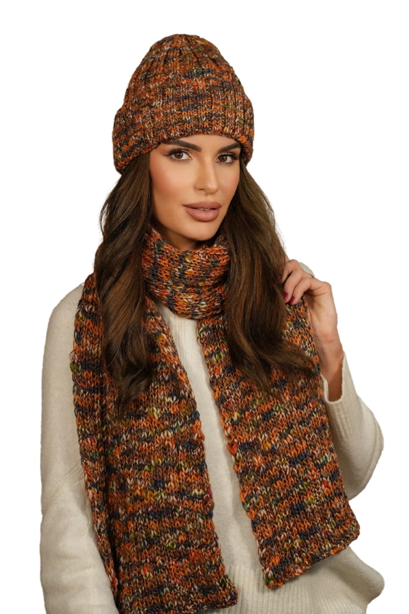 Komplet (Czapka + Szalik), Model: Hasu-Komplet, Kolor: rudy, Skład materiału: 75% Poliakryl; 25% Wełna, Przeznaczenie: Jesień/Zima, Wymiary(długość/szerokość): 164cm/26cm