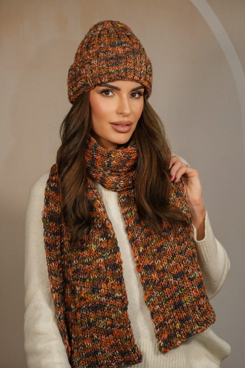 Komplet (Czapka + Szalik), Model: Hasu-Komplet, Kolor: rudy, Skład materiału: 75% Poliakryl; 25% Wełna, Przeznaczenie: Jesień/Zima, Wymiary(długość/szerokość): 164cm/26cm (Komplet (Czapka + Szalik), zdjęcie 2)