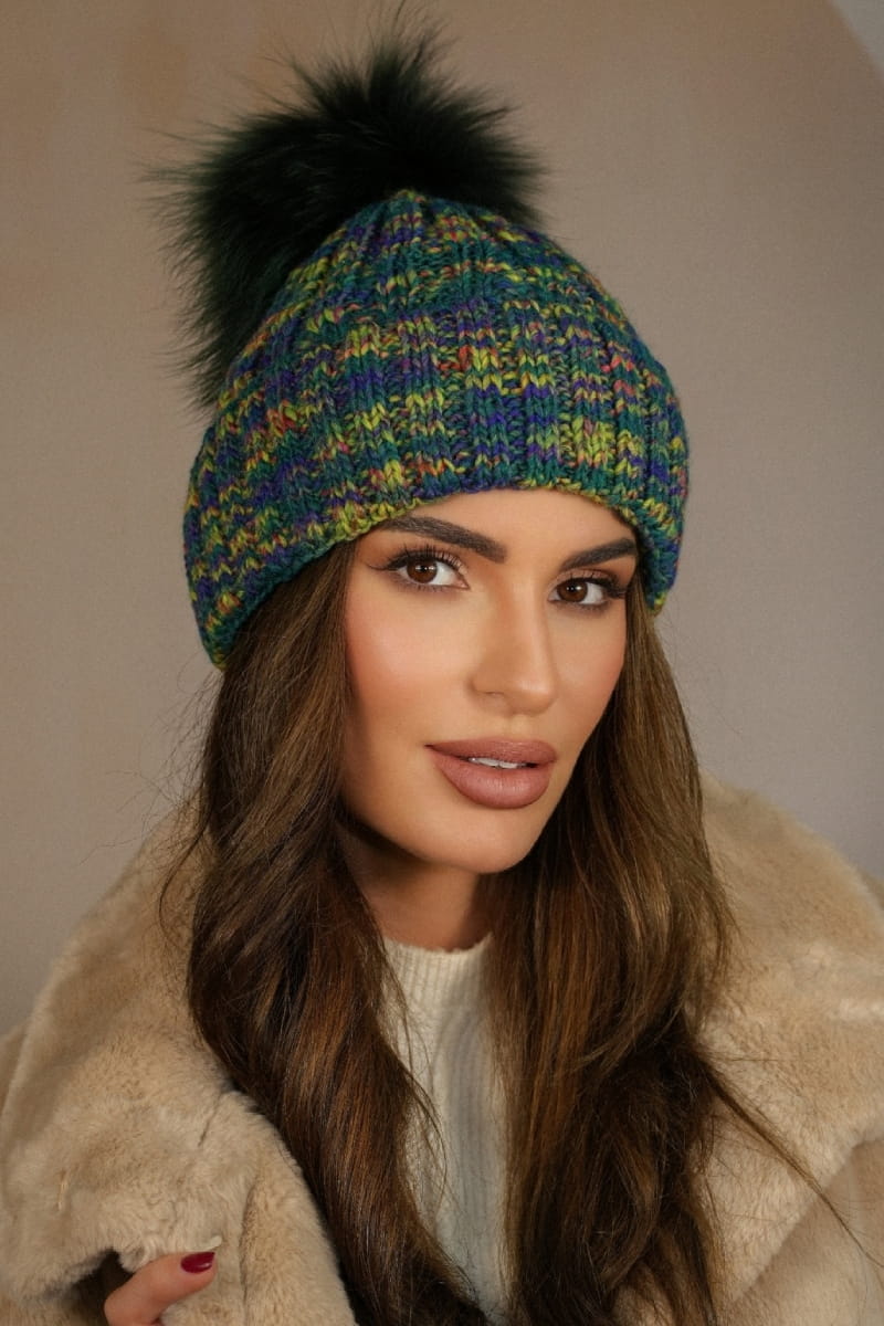 Čepice, Model: Pavone Přírodní Pompon, Barva: zelená, Složení materiálu: 75% Poliakryl; 25% Vlna, Určení: Podzim/Zima, Velikost: Univerzální (54-60) (Čepice, fotografie 2)