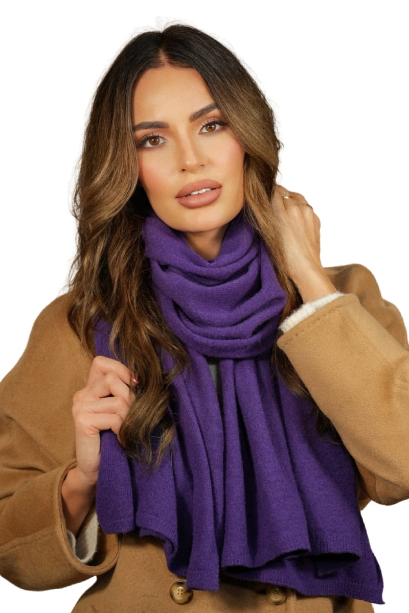 Szalik Damski, Model: Szalik-01, Kolor: fioletowy, Skład materiału: 80% Wełna; 20% Poliamid, Przeznaczenie: Jesień/Zima, Wymiary(długość/szerokość): 180cm/65cm