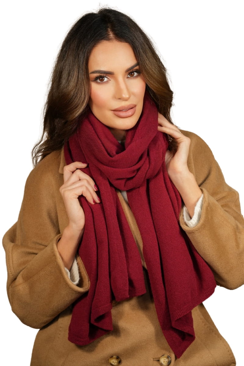 Szalik Damski, Model: Szalik-01, Kolor: bordowy, Skład materiału: 80% Wełna; 20% Poliamid, Przeznaczenie: Jesień/Zima, Wymiary(długość/szerokość): 180cm/65cm