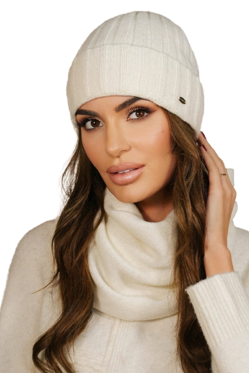 Komplet (Czapka+ Komin), Model: Tahira-Komplet, Kolor: ekru, Skład materiału: 80% Wełna; 20% Poliamid, Rozmiar: Uniwersalny (54-60)