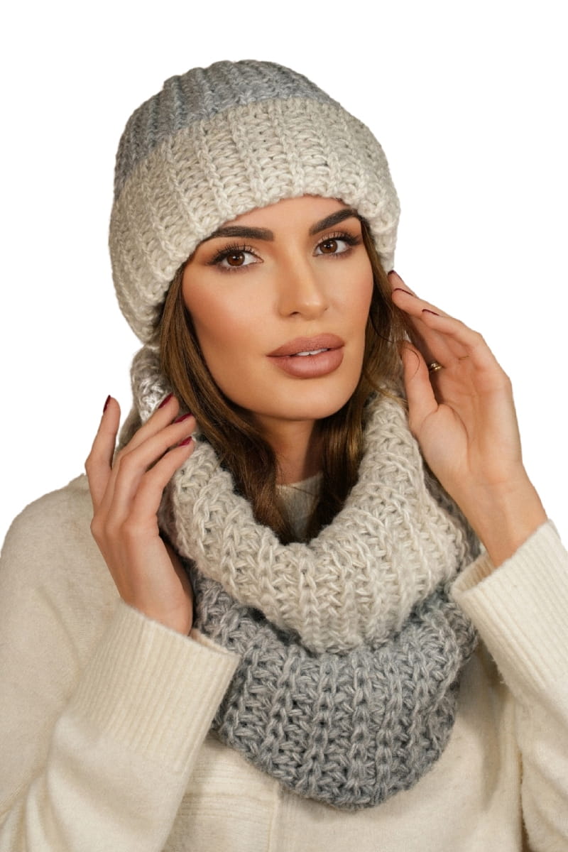 Komplet (Czapka+ Komin), Model: Blues-Komplet, Kolor: beżowy, Skład materiału: 55% Poliakryl; 25% Wełna; 20% Alpaka, Rozmiar: Uniwersalny (54-60)