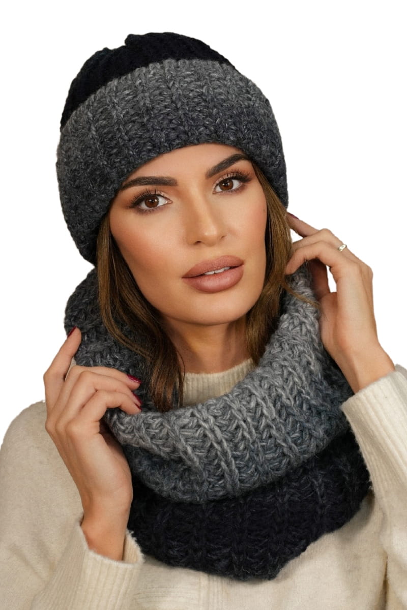 Komplet (Czapka+ Komin), Model: Blues-Komplet, Kolor: granatowy, Skład materiału: 55% Poliakryl; 25% Wełna; 20% Alpaka, Rozmiar: Uniwersalny (54-60)