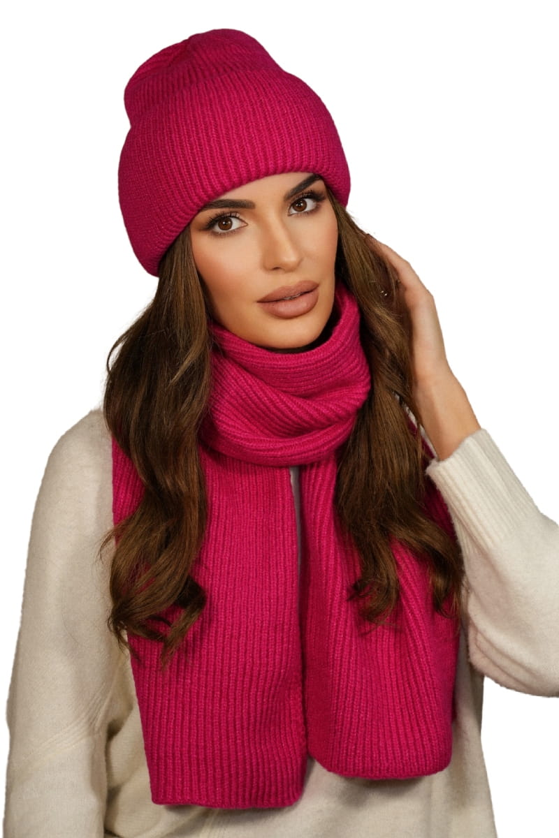 Komplety: czapka + szalik/komin, Model: Alma-Komplet, Kolor: fuksja, Skład materiału: 76% Akryl; 12% Nylon; 12% Elite, Rozmiar: Uniwersalny (54-60)