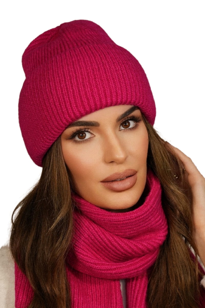 Komplety: czapka + szalik/komin, Model: Alma-Komplet, Kolor: fuksja, Skład materiału: 76% Akryl; 12% Nylon; 12% Elite, Rozmiar: Uniwersalny (54-60) (Komplety: czapka + szalik/komin, zdjęcie 3)