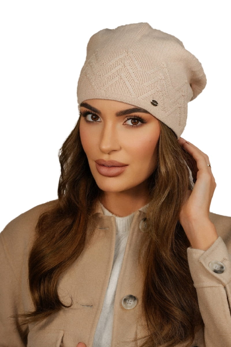 Czapka Damska, Model: Baihe, Kolor: jasny beżowy, Skład materiału: 52% Wiskoza; 26% Pbt; 22% Poliamid, Przeznaczenie: Jesień/Zima, Rozmiar: Uniwersalny (54-60)