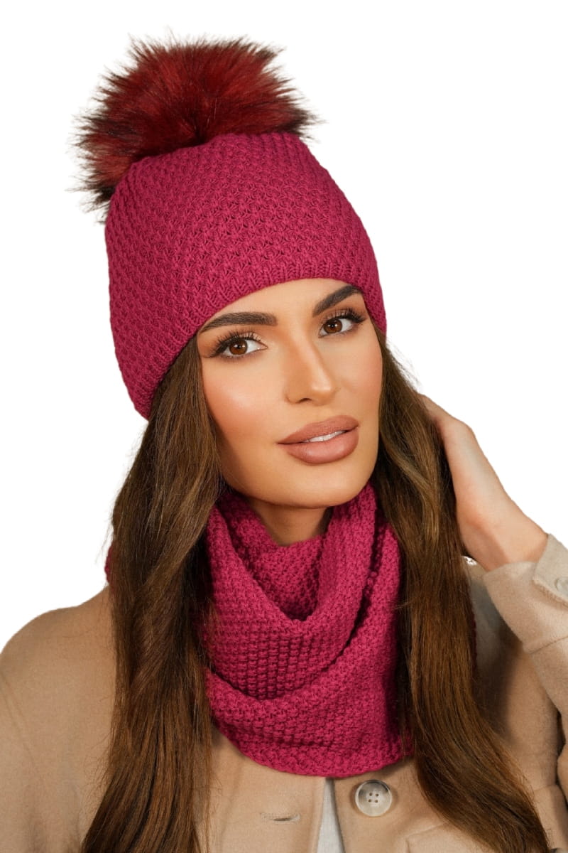 Komplet (Czapka + Komin), Model: Rubbi-Komplet, Kolor: fuksja, Skład materiału: 50% Akryl; 30% Wełna; 20% Poliamid, Przeznaczenie: Jesień/Zima, Wymiary(długość/szerokość): 70cm/19cm