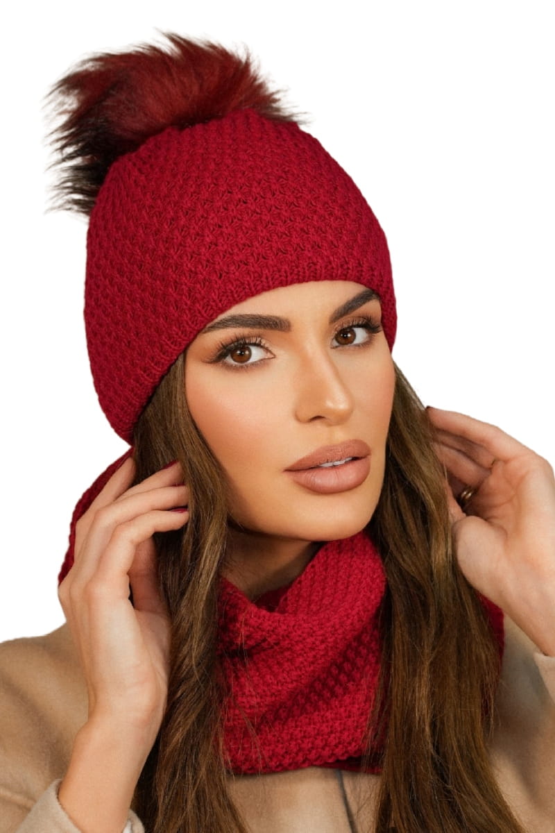 Komplet (Czapka + Komin), Model: Rubbi-Komplet, Kolor: czerwony, Skład materiału: 50% Akryl; 30% Wełna; 20% Poliamid, Przeznaczenie: Jesień/Zima, Wymiary(długość/szerokość): 70cm/19cm