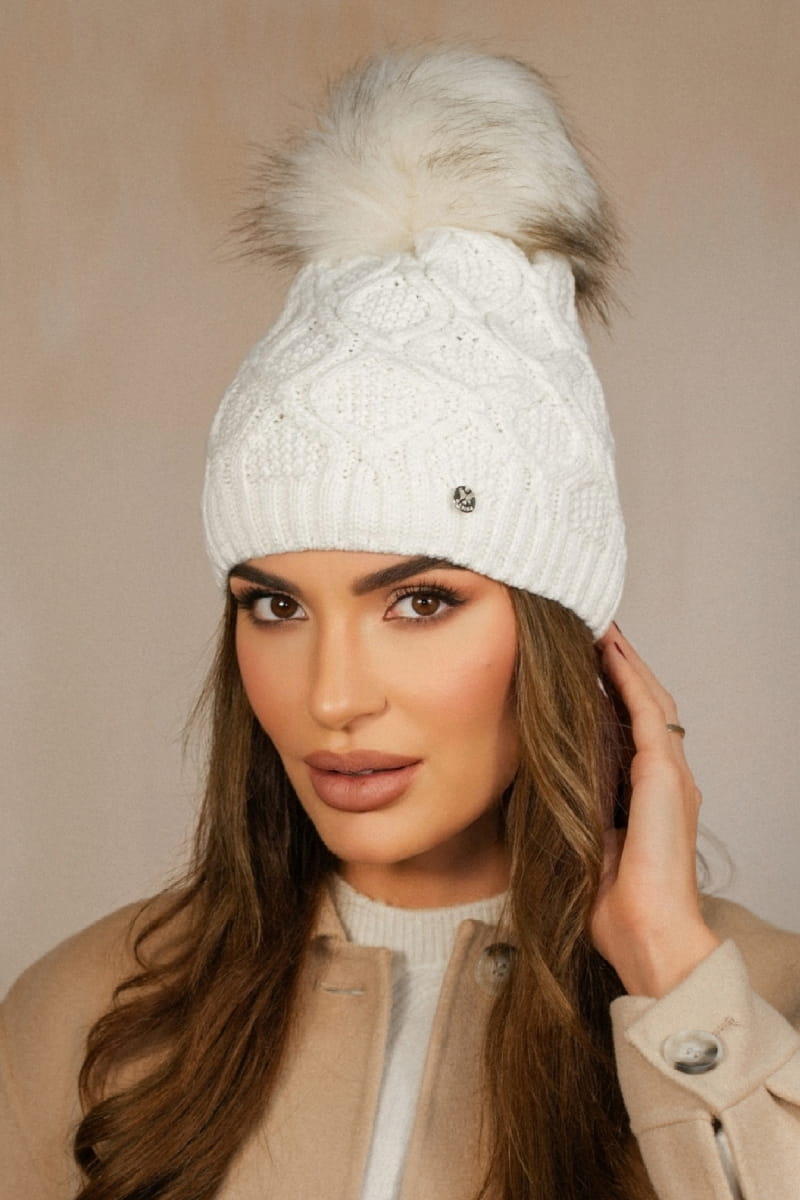 Czapka Damska, Model: Lamis, Kolor: ekru, Skład materiału: 50% Akryl; 30% Wełna; 20% Poliamid, Przeznaczenie: Jesień/Zima, Rozmiar: Uniwersalny (54-60) (Czapka Damska, zdjęcie 2)