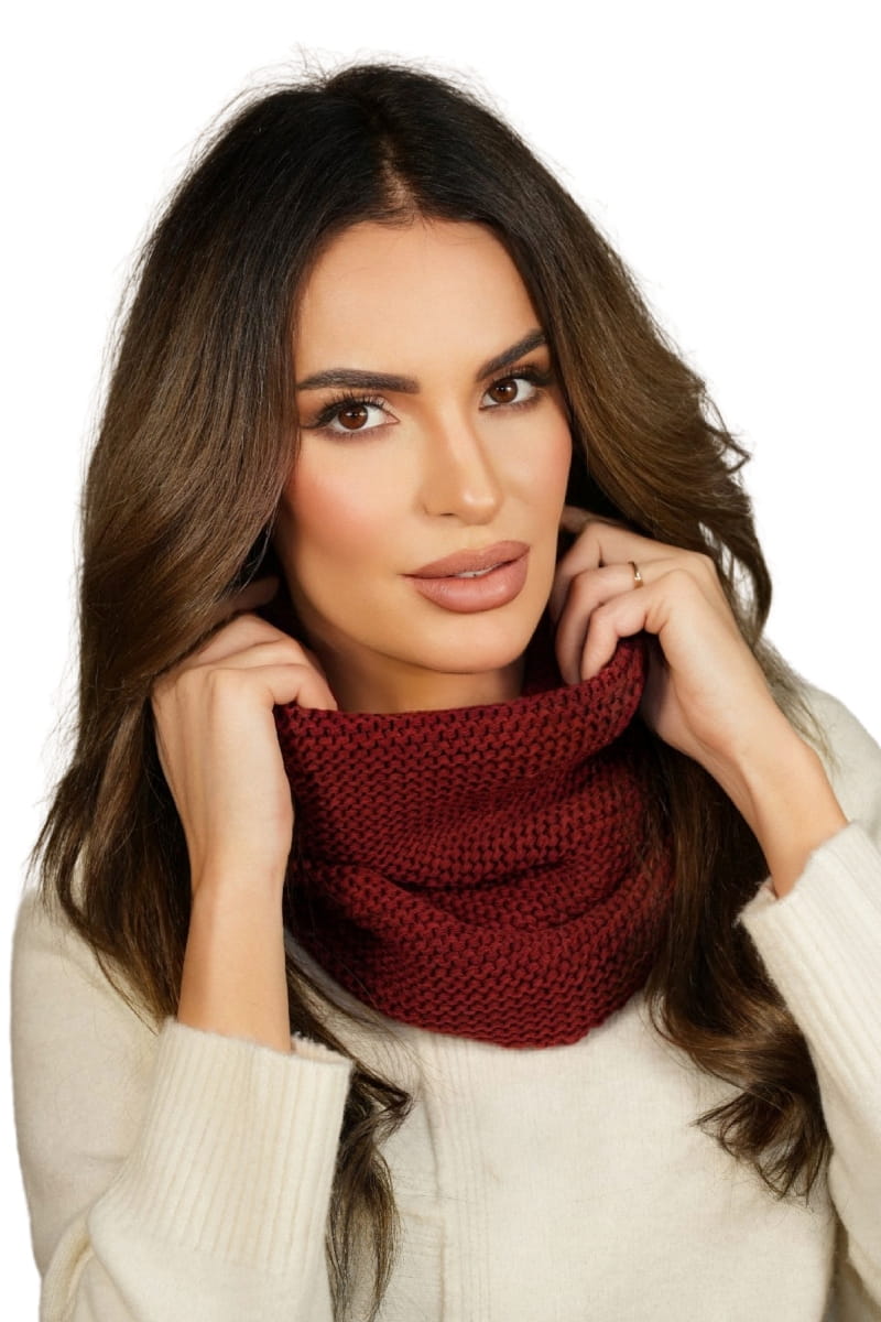 Komin Dámský, Model: Leona-Komin, Barva: bordó, Složení materiálu: 50% Akryl; 30% Vlna; 20% Polyamid
