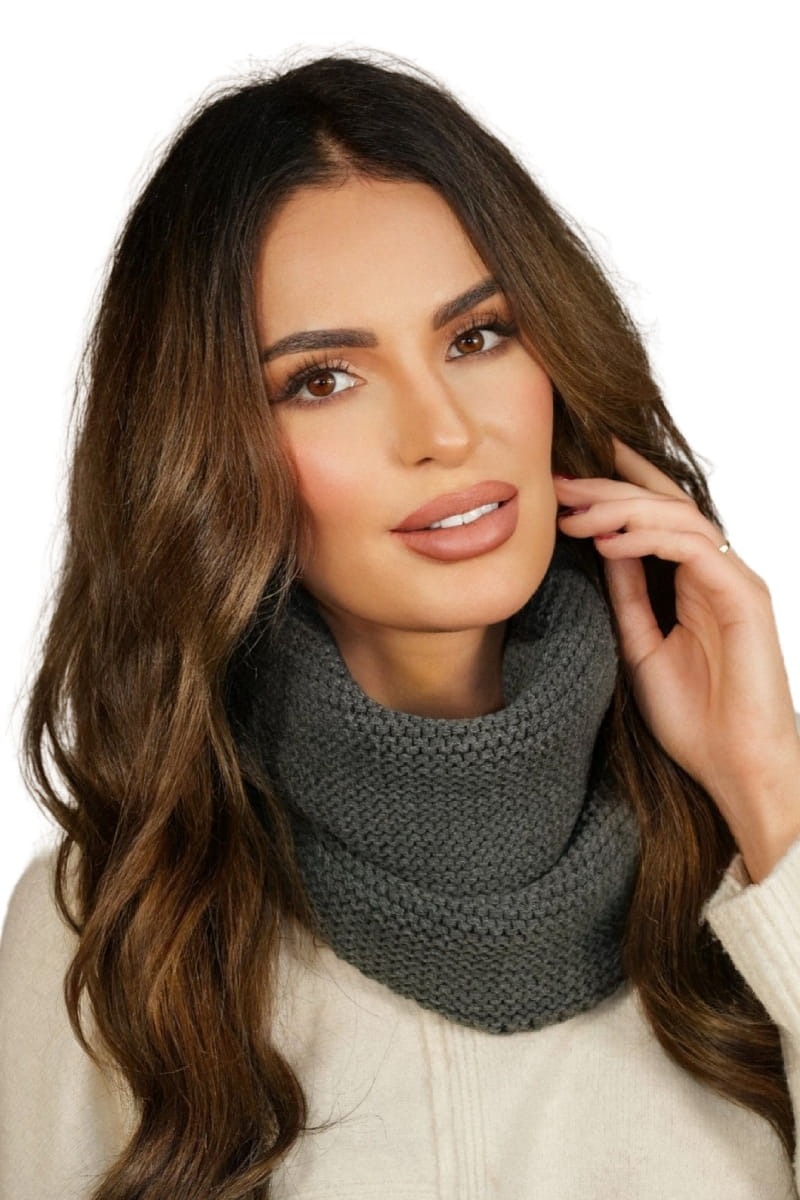 Komin Dámský, Model: Leona-Komin, Barva: grafitová, Složení materiálu: 50% Akryl; 30% Vlna; 20% Polyamid