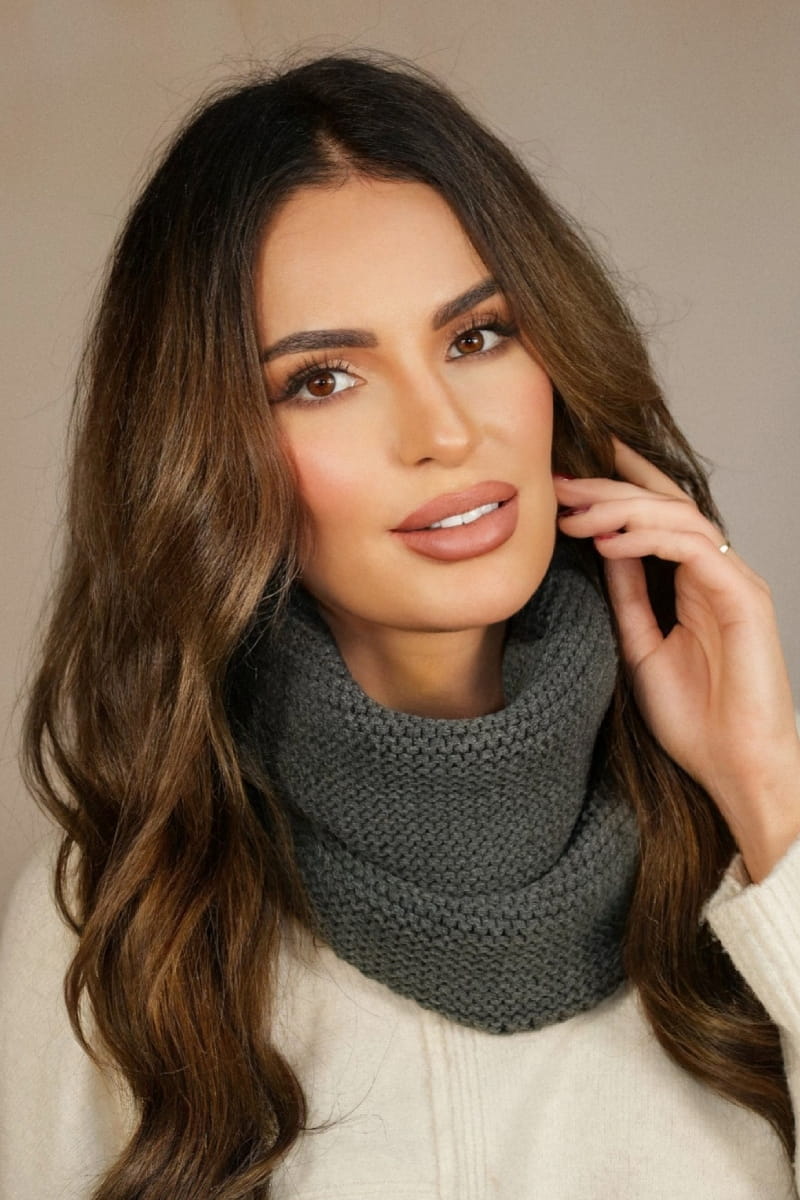 Komin Dámský, Model: Leona-Komin, Barva: grafitová, Složení materiálu: 50% Akryl; 30% Vlna; 20% Polyamid (Komin Dámský, fotografie 2)