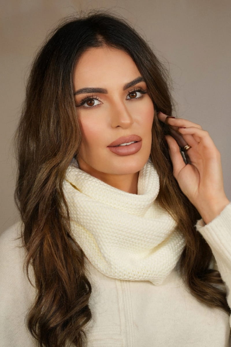 Komin Dámský, Model: Leona-Komin, Barva: ekru, Složení materiálu: 50% Akryl; 30% Vlna; 20% Polyamid (Komin Dámský, fotografie 2)