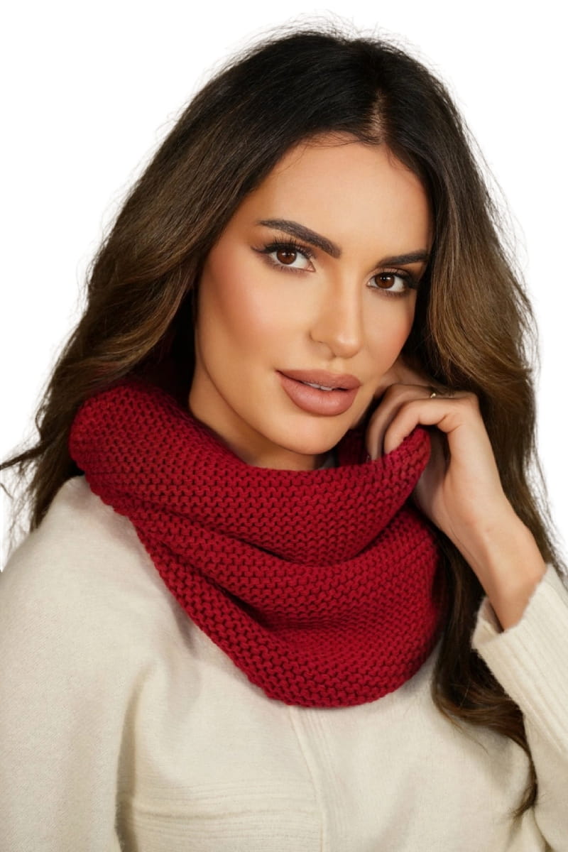 Komin Dámský, Model: Leona-Komin, Barva: červená, Složení materiálu: 50% Akryl; 30% Vlna; 20% Polyamid