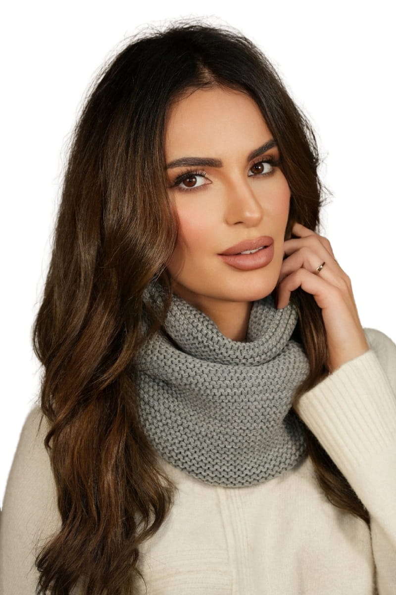 Komin Damski, Model: Leona-Komin, Kolor: szary, Skład materiału: 50% Akryl; 30% Wełna; 20% Poliamid