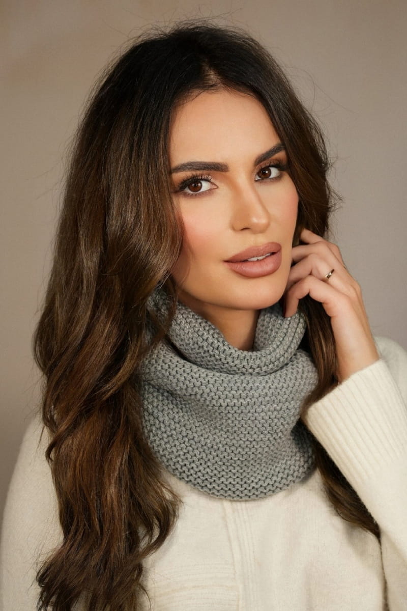 Komin Damski, Model: Leona-Komin, Kolor: szary, Skład materiału: 50% Akryl; 30% Wełna; 20% Poliamid (Komin Damski, zdjęcie 2)